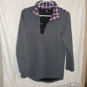 Women's plaid quilted pullover with snaps